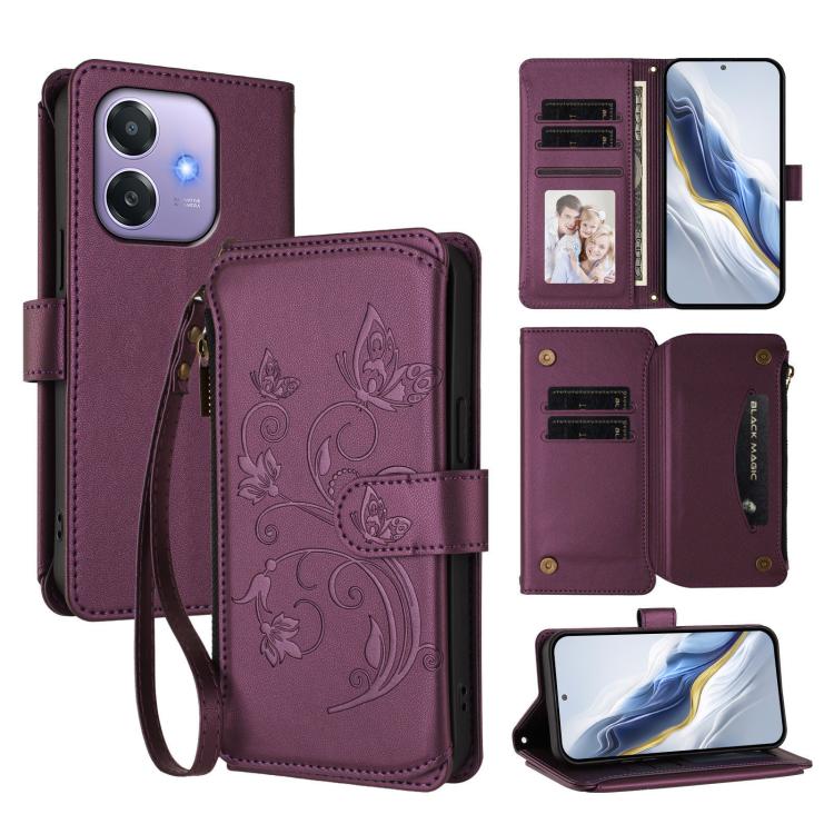 Butterfly Love Flower Multi-card Zipper Wallet Leather Phone Case, For OPPO F29 Pro 5G Global, For OPPO F29 5G Global, For OPPO Reno13 Pro 5G Global, For OPPO Reno13 5G Global, For OPPO Reno13 F 5G Global / 4G India, For OPPO A3x / A3 / A60 5G Global