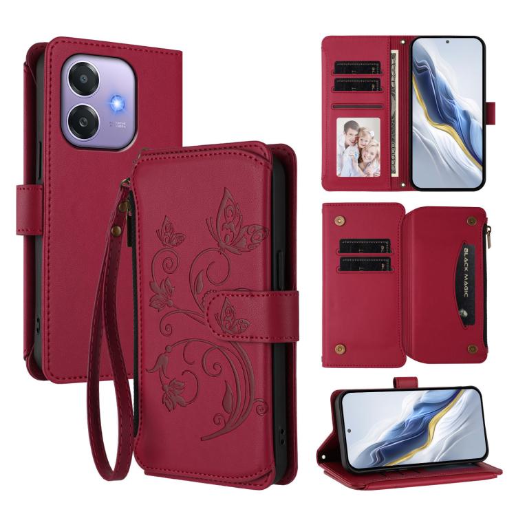 Butterfly Love Flower Multi-card Zipper Wallet Leather Phone Case, For OPPO F29 Pro 5G Global, For OPPO F29 5G Global, For OPPO Reno13 Pro 5G Global, For OPPO Reno13 5G Global, For OPPO Reno13 F 5G Global / 4G India, For OPPO A3x / A3 / A60 5G Global