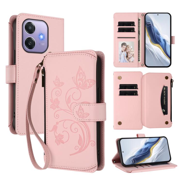 Butterfly Love Flower Multi-card Zipper Wallet Leather Phone Case, For OPPO F29 Pro 5G Global, For OPPO F29 5G Global, For OPPO Reno13 Pro 5G Global, For OPPO Reno13 5G Global, For OPPO Reno13 F 5G Global / 4G India, For OPPO A3x / A3 / A60 5G Global