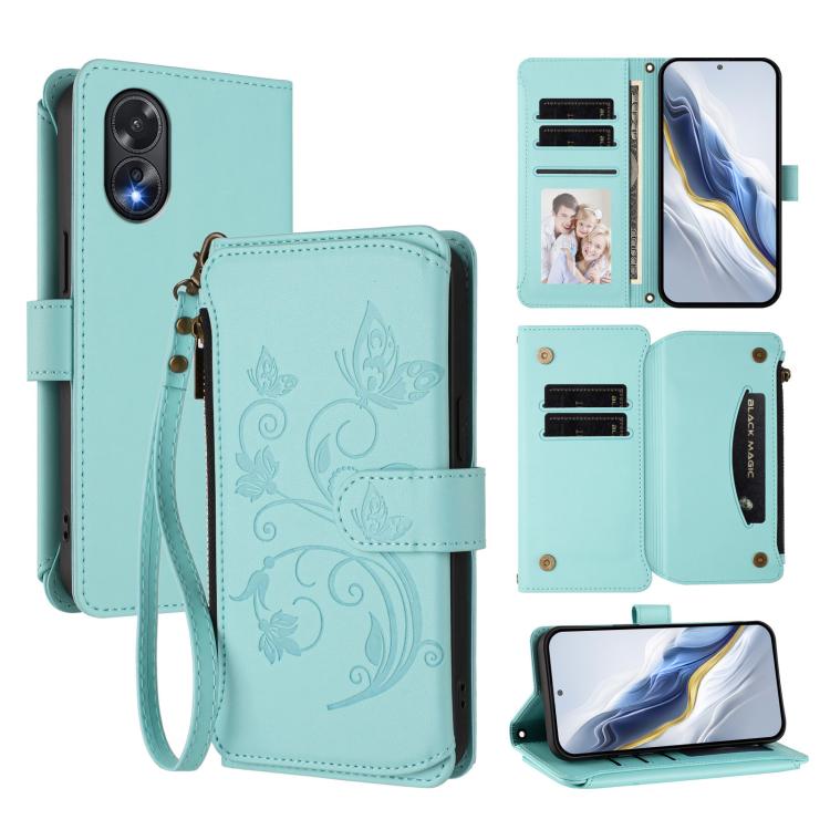 Butterfly Love Flower Multi-card Zipper Wallet Leather Phone Case, For OPPO A18 4G Global / A38 4G, For OPPO Reno9 A, For OPPO A58 4G Global, For OPPO Reno10 / Reno10 Pro 5G Global, For OPPO A78 4G Global, For OPPO A98 5G / F23 5G India