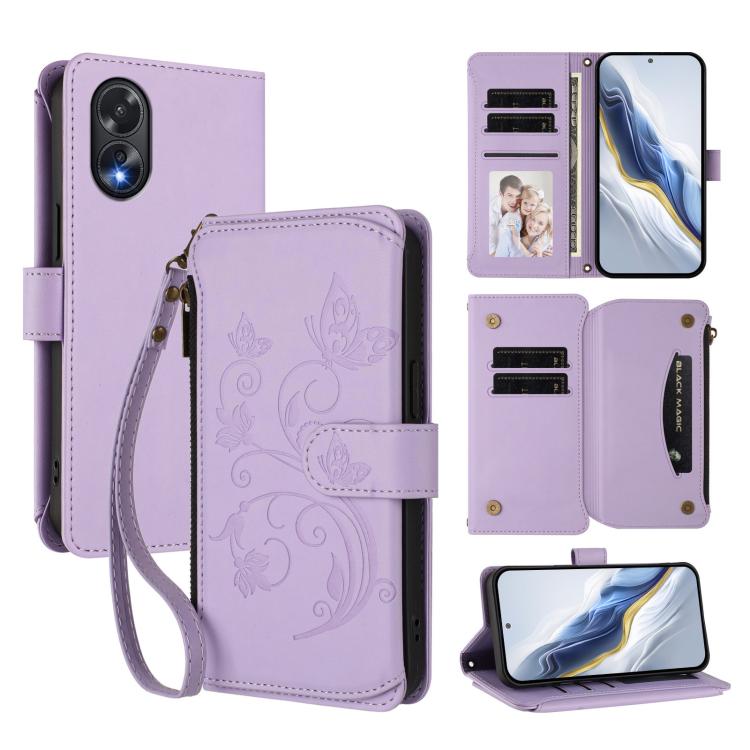 Butterfly Love Flower Multi-card Zipper Wallet Leather Phone Case, For OPPO A18 4G Global / A38 4G, For OPPO Reno9 A, For OPPO A58 4G Global, For OPPO Reno10 / Reno10 Pro 5G Global, For OPPO A78 4G Global, For OPPO A98 5G / F23 5G India