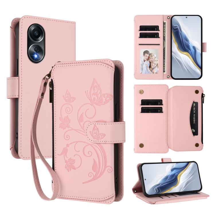 Butterfly Love Flower Multi-card Zipper Wallet Leather Phone Case, For OPPO A18 4G Global / A38 4G, For OPPO Reno9 A, For OPPO A58 4G Global, For OPPO Reno10 / Reno10 Pro 5G Global, For OPPO A78 4G Global, For OPPO A98 5G / F23 5G India