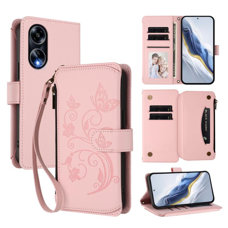 Butterfly Love Flower Multi-card Zipper Wallet Leather Phone Case, For OPPO A18 4G Global / A38 4G, For OPPO Reno9 A, For OPPO A58 4G Global, For OPPO Reno10 / Reno10 Pro 5G Global, For OPPO A78 4G Global, For OPPO A98 5G / F23 5G India
