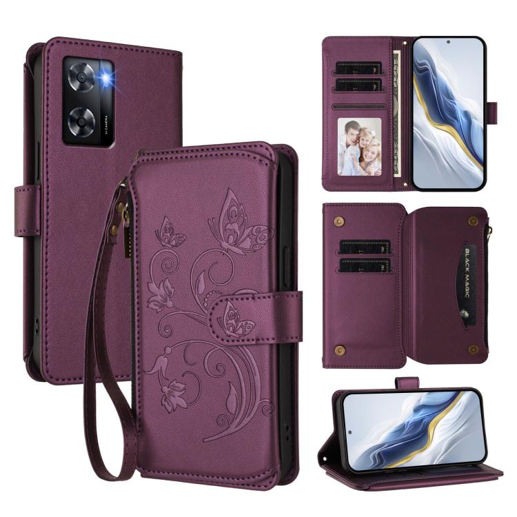 Butterfly Love Flower Multi-card Zipper Wallet Leather Phone Case, For OPPO Reno8 4G / Reno7 4G Global, For OPPO A57 / A77 / A57s 4G Global, For OPPO Reno9 / Reno9 Pro 5G, For OPPO A17 4G Global / A17k, For OPPO Reno8 Pro 5G, For OPPO Reno8 5G