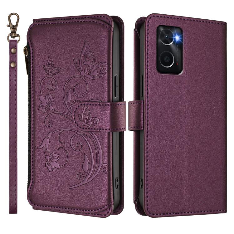 Butterfly Love Flower Multi-card Zipper Wallet Leather Phone Case, For OPPO A36 / A76 / A96 / K10 4G, For OPPO A16e / A16k, For OPPO Find X5 Pro, For OPPO Find X5, For OPPO Reno7 5G Global / Find X5 Lite
