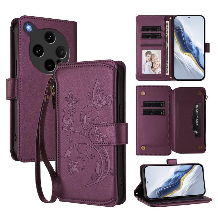 Butterfly Love Flower Multi-card Zipper Wallet Leather Phone Case, For OPPO A5 5G / A3 Pro 5G Global, For OPPO Reno14 Pro 5G, For OPPO Find X8s+ 5G, For OPPO Find X8s 5G, For OPPO Find X8 Ultra 5G, For OPPO A5 Pro 5G / 4G Global
