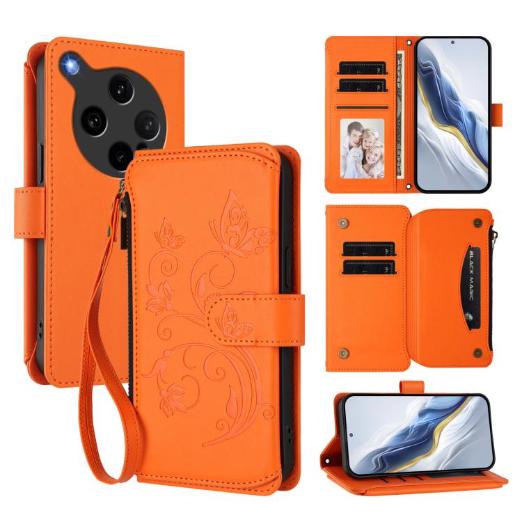 Butterfly Love Flower Multi-card Zipper Wallet Leather Phone Case, For OPPO A5 5G / A3 Pro 5G Global, For OPPO Reno14 Pro 5G, For OPPO Find X8s+ 5G, For OPPO Find X8s 5G, For OPPO Find X8 Ultra 5G, For OPPO A5 Pro 5G / 4G Global