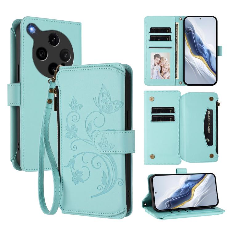Butterfly Love Flower Multi-card Zipper Wallet Leather Phone Case, For OPPO A5 5G / A3 Pro 5G Global, For OPPO Reno14 Pro 5G, For OPPO Find X8s+ 5G, For OPPO Find X8s 5G, For OPPO Find X8 Ultra 5G, For OPPO A5 Pro 5G / 4G Global