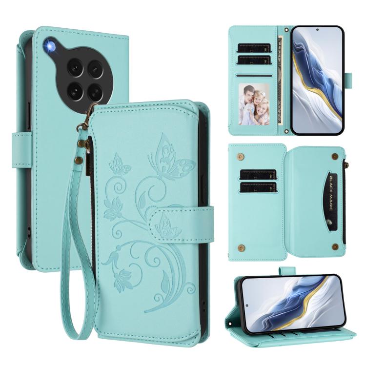 Butterfly Love Flower Multi-card Zipper Wallet Leather Phone Case, For OPPO A5 5G / A3 Pro 5G Global, For OPPO Reno14 Pro 5G, For OPPO Find X8s+ 5G, For OPPO Find X8s 5G, For OPPO Find X8 Ultra 5G, For OPPO A5 Pro 5G / 4G Global