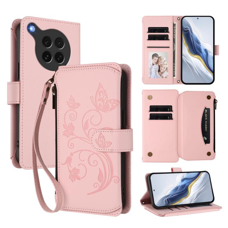 Butterfly Love Flower Multi-card Zipper Wallet Leather Phone Case, For OPPO A5 5G / A3 Pro 5G Global, For OPPO Reno14 Pro 5G, For OPPO Find X8s+ 5G, For OPPO Find X8s 5G, For OPPO Find X8 Ultra 5G, For OPPO A5 Pro 5G / 4G Global