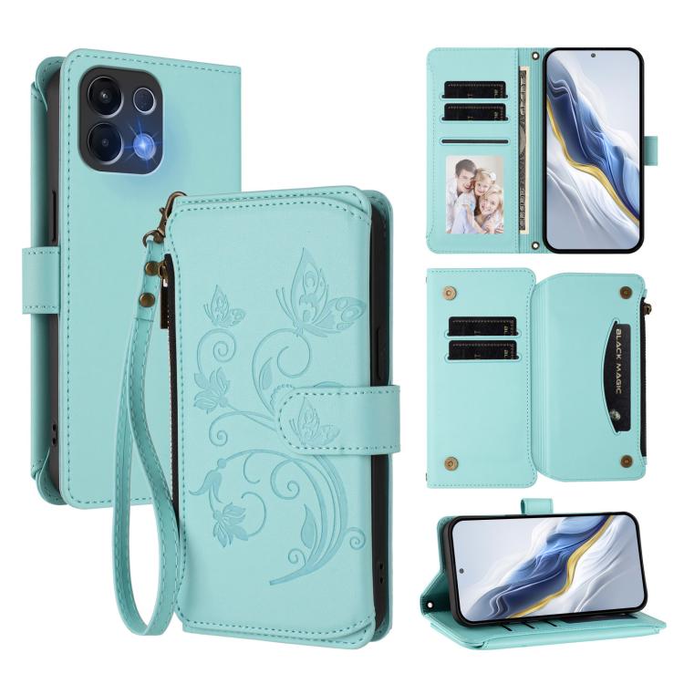 Butterfly Love Flower Multi-card Zipper Wallet Leather Phone Case, For OPPO Find X9 Pro, For OPPO K13 India, For OPPO K13 Turbo / K13 Turbo Pro 5G, For OPPO Reno14 F 5G / Reno14 5G, For OPPO A79 5G Global, For OPPO A5x 5G / 4G Global