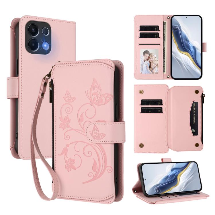 Butterfly Love Flower Multi-card Zipper Wallet Leather Phone Case, For OPPO Find X9 Pro, For OPPO K13 India, For OPPO K13 Turbo / K13 Turbo Pro 5G, For OPPO Reno14 F 5G / Reno14 5G, For OPPO A79 5G Global, For OPPO A5x 5G / 4G Global