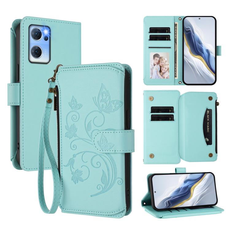 Butterfly Love Flower Multi-card Zipper Wallet Leather Phone Case, For OPPO A36 / A76 / A96 / K10 4G, For OPPO A16e / A16k, For OPPO Find X5 Pro, For OPPO Find X5, For OPPO Reno7 5G Global / Find X5 Lite