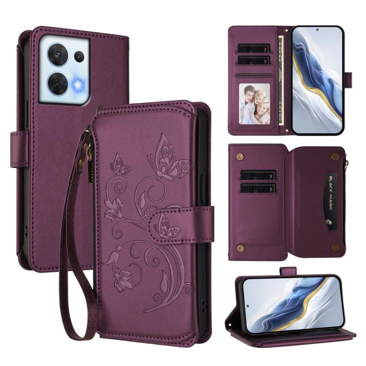 Butterfly Love Flower Multi-card Zipper Wallet Leather Phone Case, For OPPO Reno8 4G / Reno7 4G Global, For OPPO A57 / A77 / A57s 4G Global, For OPPO Reno9 / Reno9 Pro 5G, For OPPO A17 4G Global / A17k, For OPPO Reno8 Pro 5G, For OPPO Reno8 5G