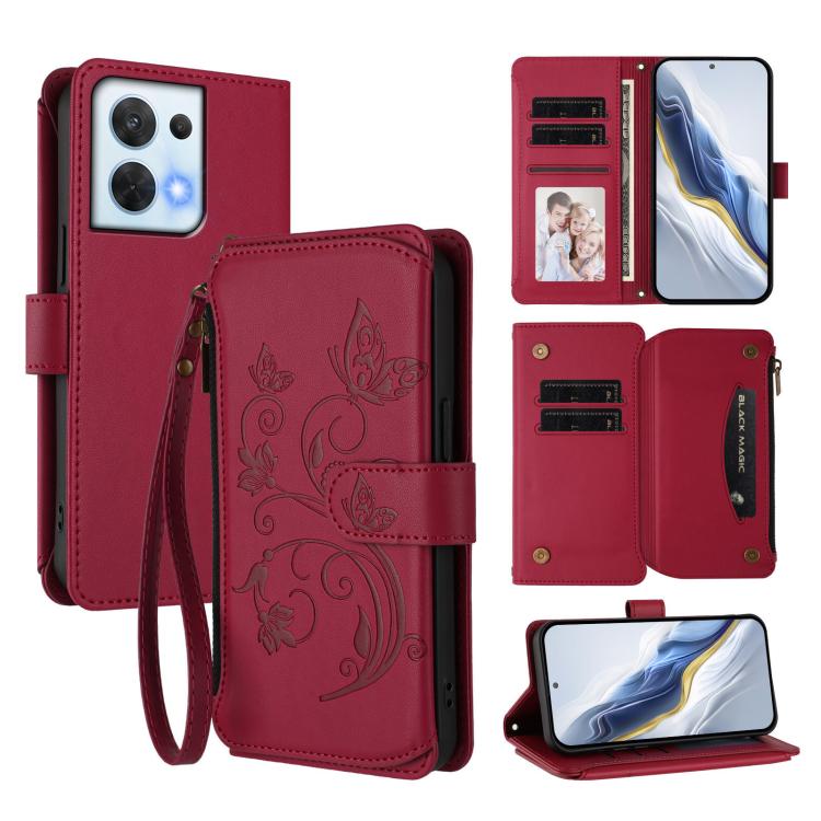Butterfly Love Flower Multi-card Zipper Wallet Leather Phone Case, For OPPO Reno8 4G / Reno7 4G Global, For OPPO A57 / A77 / A57s 4G Global, For OPPO Reno9 / Reno9 Pro 5G, For OPPO A17 4G Global / A17k, For OPPO Reno8 Pro 5G, For OPPO Reno8 5G