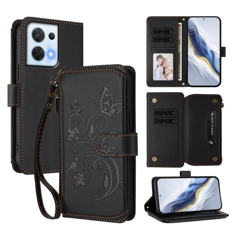 Butterfly Love Flower Multi-card Zipper Wallet Leather Phone Case, For OPPO Reno8 4G / Reno7 4G Global, For OPPO A57 / A77 / A57s 4G Global, For OPPO Reno9 / Reno9 Pro 5G, For OPPO A17 4G Global / A17k, For OPPO Reno8 Pro 5G, For OPPO Reno8 5G