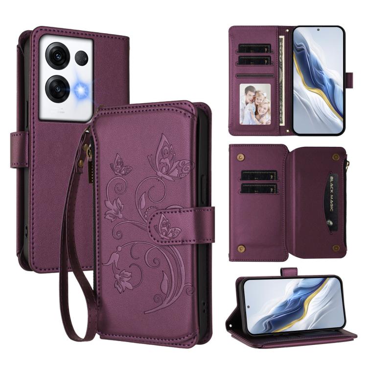 Butterfly Love Flower Multi-card Zipper Wallet Leather Phone Case, For OPPO Reno8 4G / Reno7 4G Global, For OPPO A57 / A77 / A57s 4G Global, For OPPO Reno9 / Reno9 Pro 5G, For OPPO A17 4G Global / A17k, For OPPO Reno8 Pro 5G, For OPPO Reno8 5G