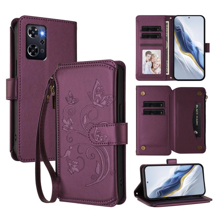 Butterfly Love Flower Multi-card Zipper Wallet Leather Phone Case, For OPPO A18 4G Global / A38 4G, For OPPO Reno9 A, For OPPO A58 4G Global, For OPPO Reno10 / Reno10 Pro 5G Global, For OPPO A78 4G Global, For OPPO A98 5G / F23 5G India