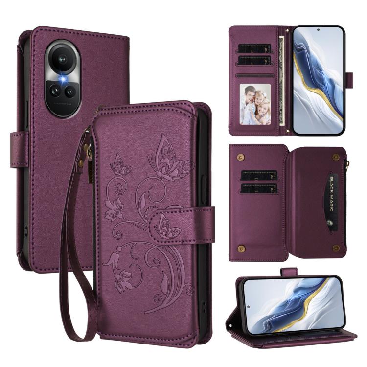 Butterfly Love Flower Multi-card Zipper Wallet Leather Phone Case, For OPPO A18 4G Global / A38 4G, For OPPO Reno9 A, For OPPO A58 4G Global, For OPPO Reno10 / Reno10 Pro 5G Global, For OPPO A78 4G Global, For OPPO A98 5G / F23 5G India