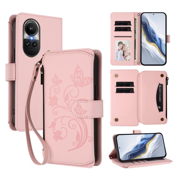 Butterfly Love Flower Multi-card Zipper Wallet Leather Phone Case, For OPPO A18 4G Global / A38 4G, For OPPO Reno9 A, For OPPO A58 4G Global, For OPPO Reno10 / Reno10 Pro 5G Global, For OPPO A78 4G Global, For OPPO A98 5G / F23 5G India