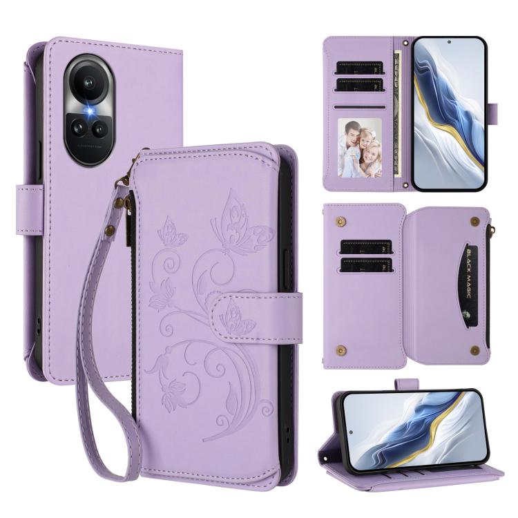 Butterfly Love Flower Multi-card Zipper Wallet Leather Phone Case, For OPPO A18 4G Global / A38 4G, For OPPO Reno9 A, For OPPO A58 4G Global, For OPPO Reno10 / Reno10 Pro 5G Global, For OPPO A78 4G Global, For OPPO A98 5G / F23 5G India
