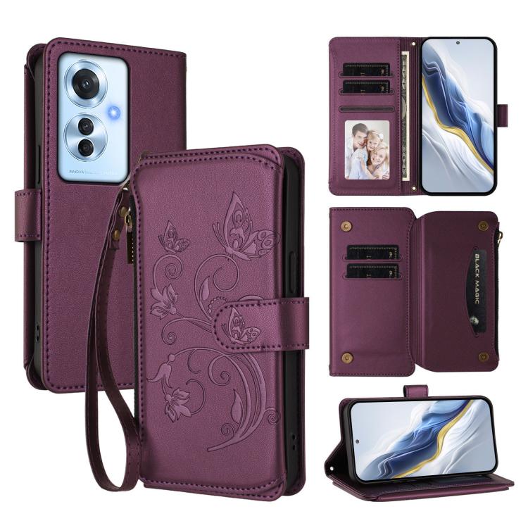 Butterfly Love Flower Multi-card Zipper Wallet Leather Phone Case, For OPPO A60 4G Global, For OPPO Reno11 F 5G Global, For OPPO Find X7, For OPPO Reno11 5G Global, For OPPO Reno11 Pro 5G Global, For OPPO Find X7 Ultra