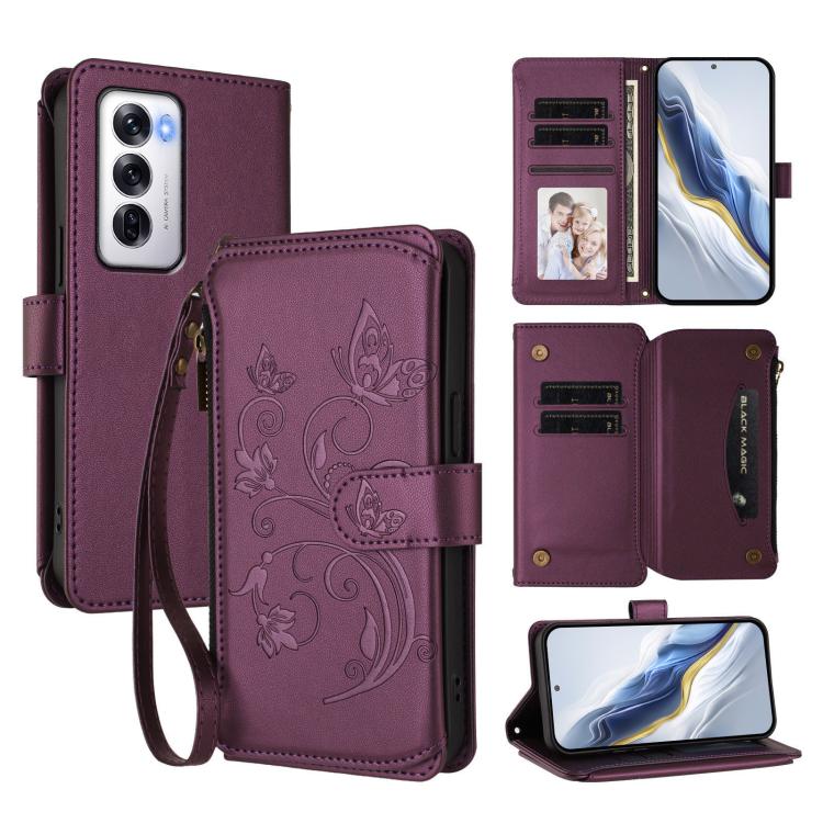 Butterfly Love Flower Multi-card Zipper Wallet Leather Phone Case, For OPPO Find X8 5G, For OPPO A80 5G EU / K12x 5G Global, For OPPO Reno12 F 5G / 4G, For OPPO Reno12 Pro 5G Global, For OPPO Reno12 5G Global, For OPPO A2 Pro 5G / F27 Pro 5G