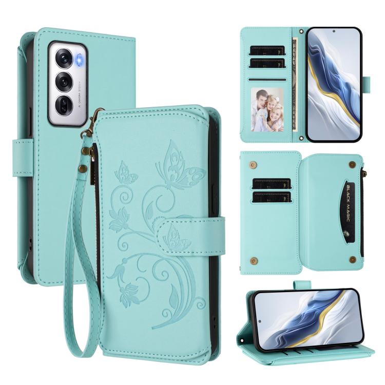 Butterfly Love Flower Multi-card Zipper Wallet Leather Phone Case, For OPPO Find X8 5G, For OPPO A80 5G EU / K12x 5G Global, For OPPO Reno12 F 5G / 4G, For OPPO Reno12 Pro 5G Global, For OPPO Reno12 5G Global, For OPPO A2 Pro 5G / F27 Pro 5G