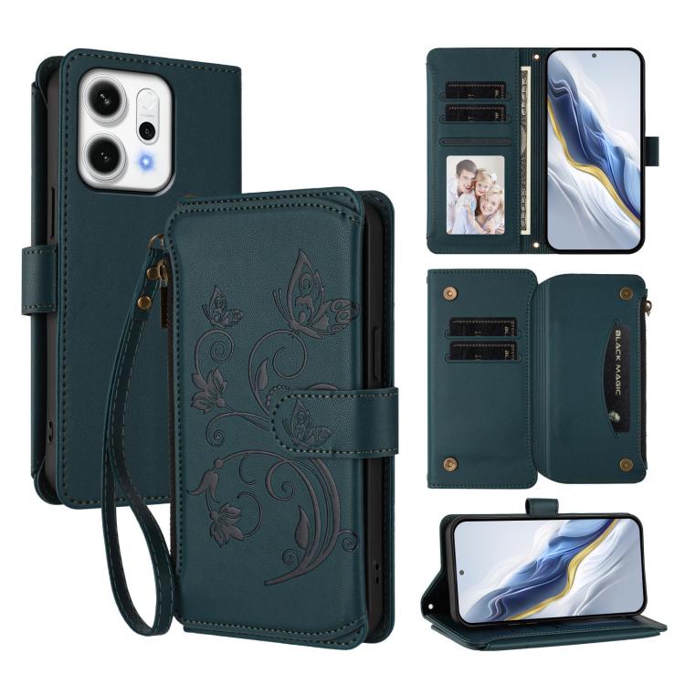 Butterfly Love Flower Multi-card Zipper Wallet Leather Phone Case, For OPPO A5 5G / A3 Pro 5G Global, For OPPO Reno14 Pro 5G, For OPPO Find X8s+ 5G, For OPPO Find X8s 5G, For OPPO Find X8 Ultra 5G, For OPPO A5 Pro 5G / 4G Global