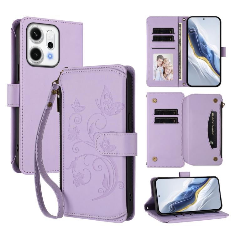 Butterfly Love Flower Multi-card Zipper Wallet Leather Phone Case, For OPPO A5 5G / A3 Pro 5G Global, For OPPO Reno14 Pro 5G, For OPPO Find X8s+ 5G, For OPPO Find X8s 5G, For OPPO Find X8 Ultra 5G, For OPPO A5 Pro 5G / 4G Global