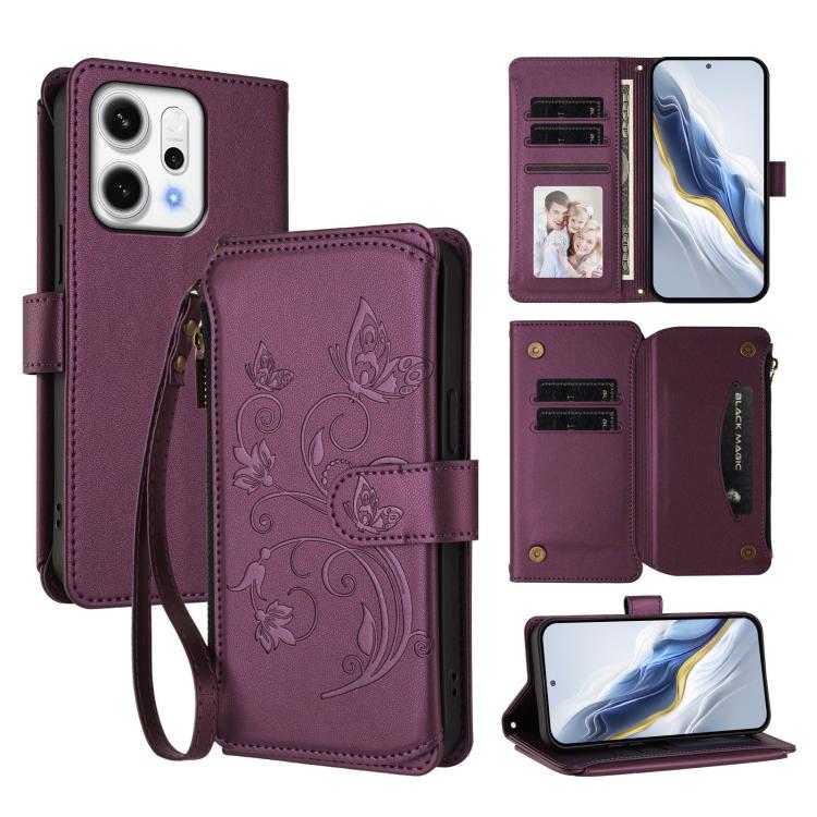 Butterfly Love Flower Multi-card Zipper Wallet Leather Phone Case, For OPPO Find X9 Pro, For OPPO K13 India, For OPPO K13 Turbo / K13 Turbo Pro 5G, For OPPO Reno14 F 5G / Reno14 5G, For OPPO A79 5G Global, For OPPO A5x 5G / 4G Global