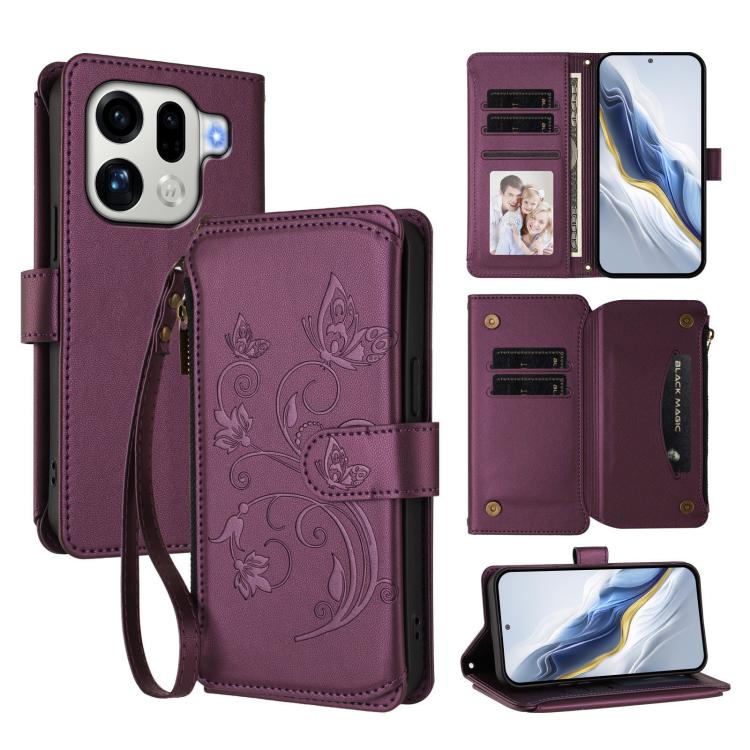 Butterfly Love Flower Multi-card Zipper Wallet Leather Phone Case, For OPPO Find X9 Pro, For OPPO K13 India, For OPPO K13 Turbo / K13 Turbo Pro 5G, For OPPO Reno14 F 5G / Reno14 5G, For OPPO A79 5G Global, For OPPO A5x 5G / 4G Global