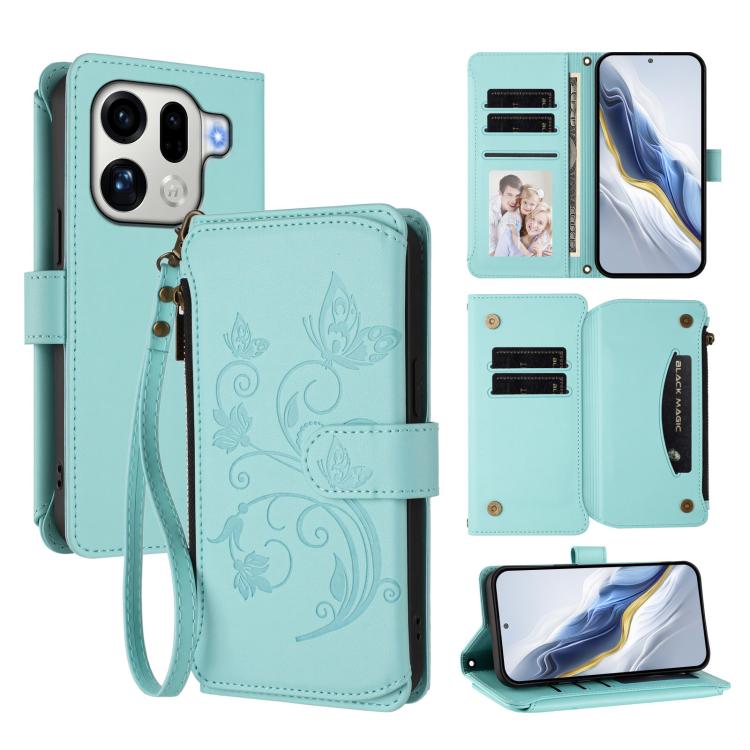 Butterfly Love Flower Multi-card Zipper Wallet Leather Phone Case, For OPPO Find X9 Pro, For OPPO K13 India, For OPPO K13 Turbo / K13 Turbo Pro 5G, For OPPO Reno14 F 5G / Reno14 5G, For OPPO A79 5G Global, For OPPO A5x 5G / 4G Global