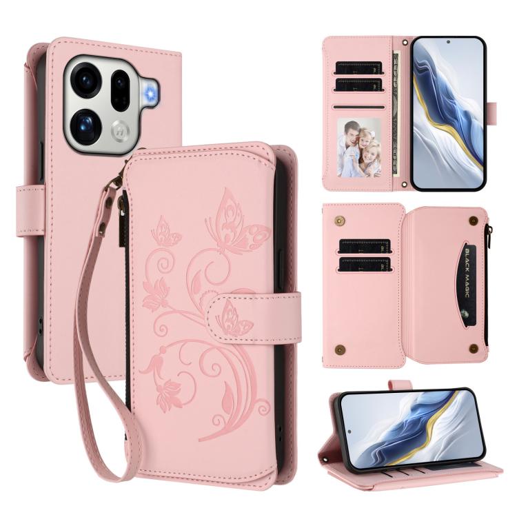 Butterfly Love Flower Multi-card Zipper Wallet Leather Phone Case, For OPPO Find X9 Pro, For OPPO K13 India, For OPPO K13 Turbo / K13 Turbo Pro 5G, For OPPO Reno14 F 5G / Reno14 5G, For OPPO A79 5G Global, For OPPO A5x 5G / 4G Global