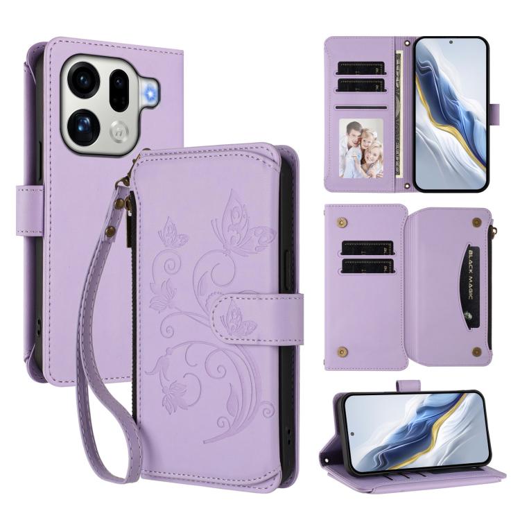 Butterfly Love Flower Multi-card Zipper Wallet Leather Phone Case, For OPPO Find X9 Pro, For OPPO K13 India, For OPPO K13 Turbo / K13 Turbo Pro 5G, For OPPO Reno14 F 5G / Reno14 5G, For OPPO A79 5G Global, For OPPO A5x 5G / 4G Global