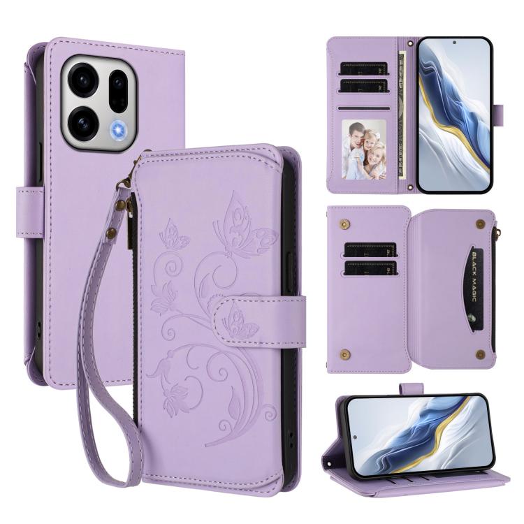 Butterfly Love Flower Multi-card Zipper Wallet Leather Phone Case, For OPPO Reno16 F 5G / FS 5G, For OPPO Reno16 Pro 5G Global, For OPPO Find X9s Pro 5G, For OPPO Find X9 Ultra, For OPPO Find X9, For OPPO A6 GT 5G