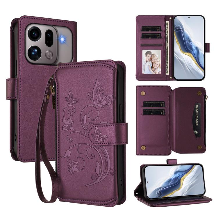 Butterfly Love Flower Multi-card Zipper Wallet Leather Phone Case, For OPPO Reno16 F 5G / FS 5G, For OPPO Reno16 Pro 5G Global, For OPPO Find X9s Pro 5G, For OPPO Find X9 Ultra, For OPPO Find X9, For OPPO A6 GT 5G