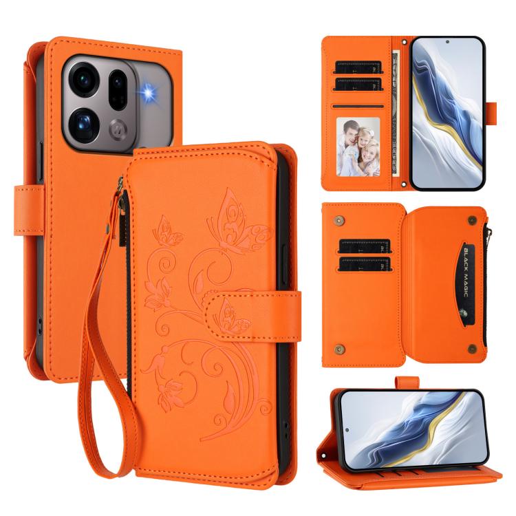 Butterfly Love Flower Multi-card Zipper Wallet Leather Phone Case, For OPPO Reno16 F 5G / FS 5G, For OPPO Reno16 Pro 5G Global, For OPPO Find X9s Pro 5G, For OPPO Find X9 Ultra, For OPPO Find X9, For OPPO A6 GT 5G