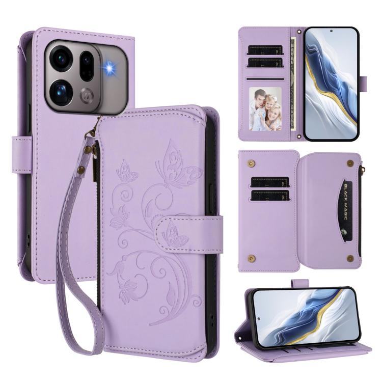 Butterfly Love Flower Multi-card Zipper Wallet Leather Phone Case, For OPPO Reno16 F 5G / FS 5G, For OPPO Reno16 Pro 5G Global, For OPPO Find X9s Pro 5G, For OPPO Find X9 Ultra, For OPPO Find X9, For OPPO A6 GT 5G