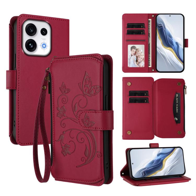 Butterfly Love Flower Multi-card Zipper Wallet Leather Phone Case, For OPPO Reno16 F 5G / FS 5G, For OPPO Reno16 Pro 5G Global, For OPPO Find X9s Pro 5G, For OPPO Find X9 Ultra, For OPPO Find X9, For OPPO A6 GT 5G