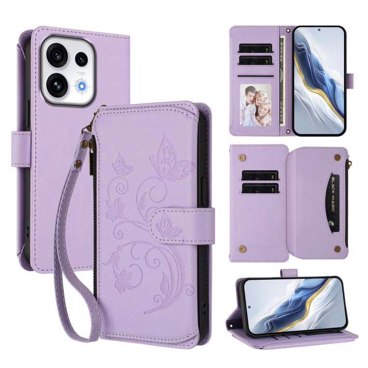 Butterfly Love Flower Multi-card Zipper Wallet Leather Phone Case, For OPPO Reno16 F 5G / FS 5G, For OPPO Reno16 Pro 5G Global, For OPPO Find X9s Pro 5G, For OPPO Find X9 Ultra, For OPPO Find X9, For OPPO A6 GT 5G