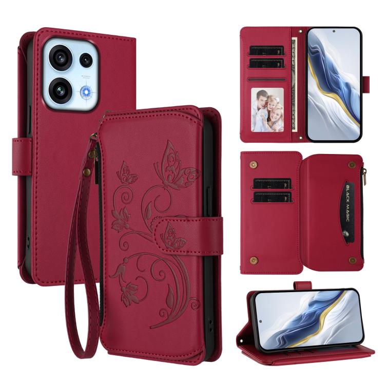 Butterfly Love Flower Multi-card Zipper Wallet Leather Phone Case, For OPPO Reno16 F 5G / FS 5G, For OPPO Reno16 Pro 5G Global, For OPPO Find X9s Pro 5G, For OPPO Find X9 Ultra, For OPPO Find X9, For OPPO A6 GT 5G