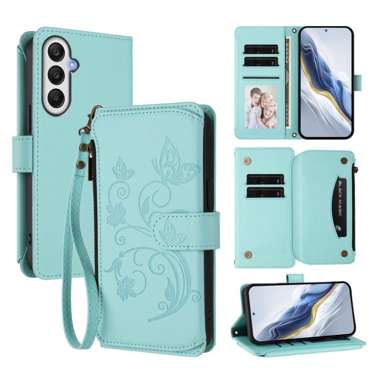 Butterfly Love Flower Multi-card Zipper Wallet Leather Phone Case, For Samsung Galaxy A05s 4G / F14 4G, For Samsung Galaxy A15 4G / 5G, For Samsung Galaxy A55 5G, For Samsung Galaxy A35 5G, For Samsung Galaxy A25 5G Global, For Samsung Galaxy A24 4G