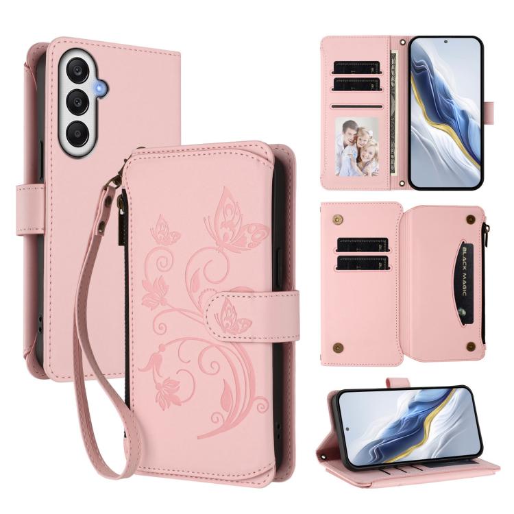 Butterfly Love Flower Multi-card Zipper Wallet Leather Phone Case, For Samsung Galaxy A05s 4G / F14 4G, For Samsung Galaxy A15 4G / 5G, For Samsung Galaxy A55 5G, For Samsung Galaxy A35 5G, For Samsung Galaxy A25 5G Global, For Samsung Galaxy A24 4G