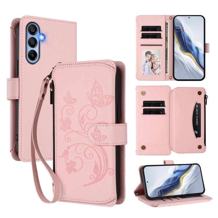 Butterfly Love Flower Multi-card Zipper Wallet Leather Phone Case, For Samsung Galaxy A05s 4G / F14 4G, For Samsung Galaxy A15 4G / 5G, For Samsung Galaxy A55 5G, For Samsung Galaxy A35 5G, For Samsung Galaxy A25 5G Global, For Samsung Galaxy A24 4G