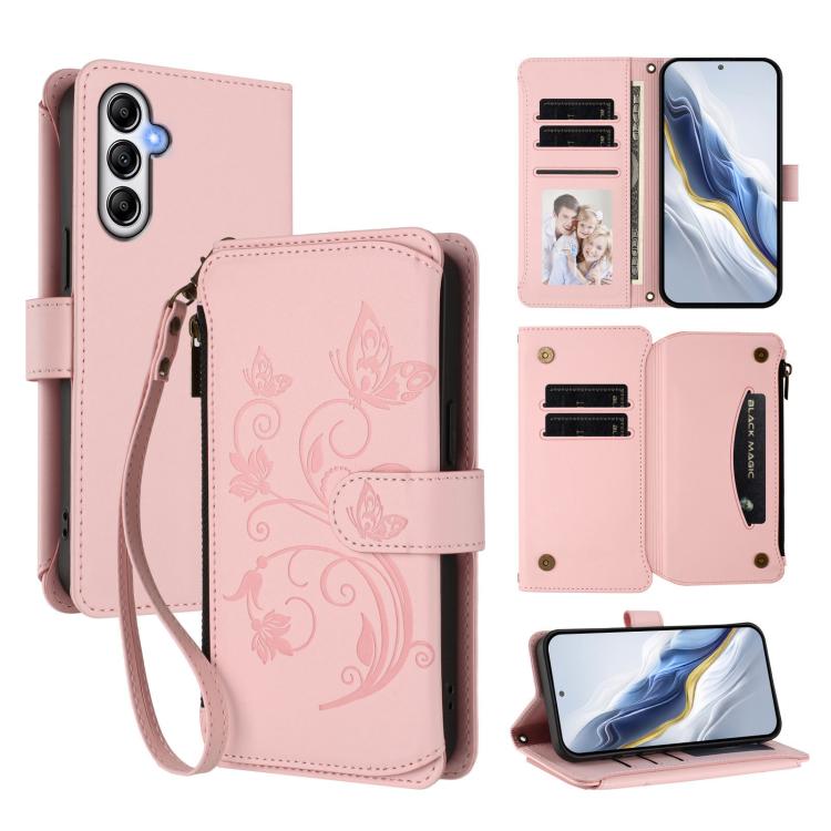 Butterfly Love Flower Multi-card Zipper Wallet Leather Phone Case, For Samsung Galaxy A05s 4G / F14 4G, For Samsung Galaxy A15 4G / 5G, For Samsung Galaxy A55 5G, For Samsung Galaxy A35 5G, For Samsung Galaxy A25 5G Global, For Samsung Galaxy A24 4G