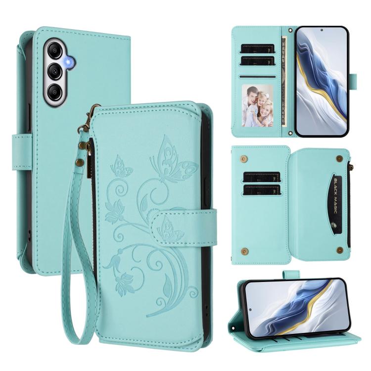 Butterfly Love Flower Multi-card Zipper Wallet Leather Phone Case, For Samsung Galaxy A05s 4G / F14 4G, For Samsung Galaxy A15 4G / 5G, For Samsung Galaxy A55 5G, For Samsung Galaxy A35 5G, For Samsung Galaxy A25 5G Global, For Samsung Galaxy A24 4G