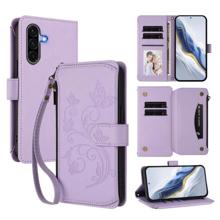 Butterfly Love Flower Multi-card Zipper Wallet Leather Phone Case, For Samsung Galaxy A25e / A25 5G JP, For Samsung Galaxy A17 / A26 5G, For Samsung Galaxy A07 4G / A06 4G / 5G, For Samsung Galaxy A36 5G / A56 5G, For Samsung Galaxy A05 4G / M05 4G    ...