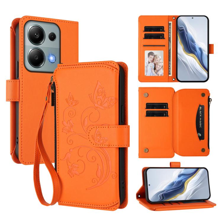 Butterfly Love Flower Multi-card Zipper Wallet Leather Phone Case, For Redmi A5 4G 173.3mm, For Redmi Note 14S 4G / Note 13 Pro 4G, For Redmi Note 14 4G 164.84mm, For Redmi Note 14 Pro 5G / Note 14 Pro+ 5G, For Redmi Note 14 5G / Poco M7 Pro 5G        ...