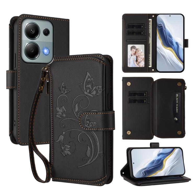 Butterfly Love Flower Multi-card Zipper Wallet Leather Phone Case, For Redmi A5 4G 173.3mm, For Redmi Note 14S 4G / Note 13 Pro 4G, For Redmi Note 14 4G 164.84mm, For Redmi Note 14 Pro 5G / Note 14 Pro+ 5G, For Redmi Note 14 5G / Poco M7 Pro 5G        ...